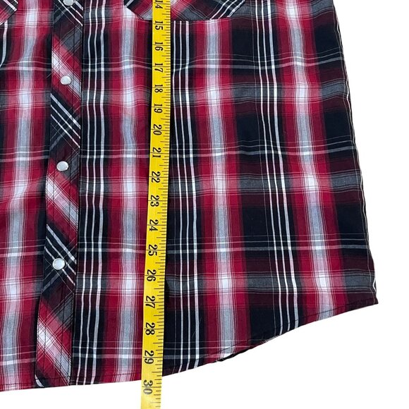 Duke Haband Western Shirt Men's Size Large Red Black Plaid Pearl Snaps Cowboy - Picture 4 of 5